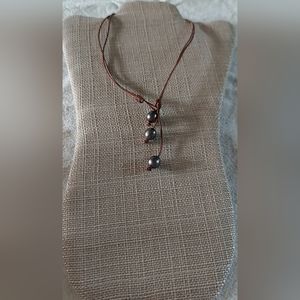Handmade Peacock Pearl & Brown Leather 2-Way Necklace